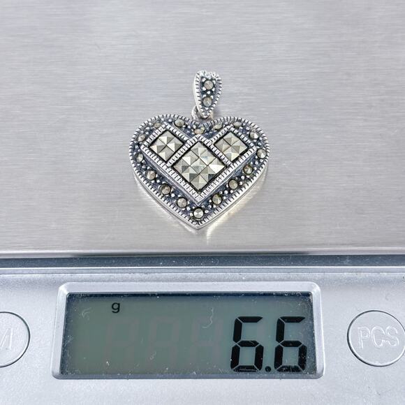 Marcasite Heart Pendant | Vintage Sterling Silver 925 - Picture 8 of 8